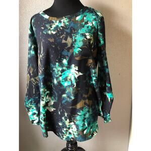 Van Heusen teal black dress blouse women's size medium